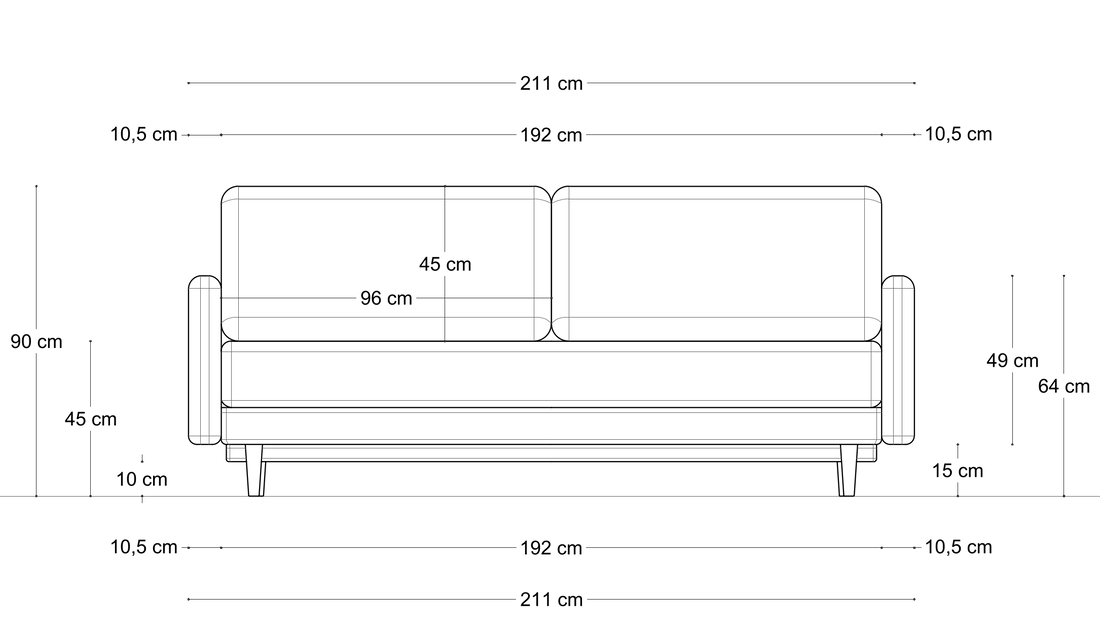Sofa Mar Aera II – wymiary – boczek szeroki 1
